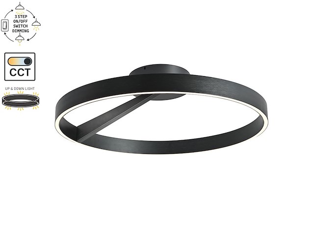 1 x arcao design plafondlamp zwart 60cm 40w led cct 3 kleur & 3 stappen dimmen - afbeelding 1 van  7
