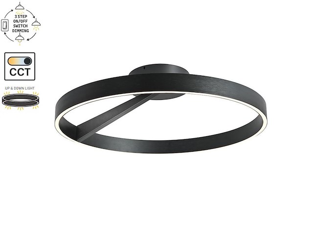 1 x arcao design plafondlamp zwart 60cm 40w led cct 3 kleur & 3 stappen dimmen - afbeelding 1 van  7