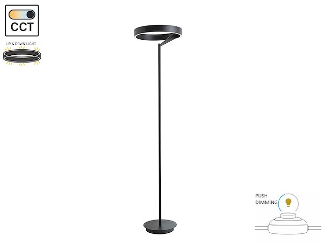 1 x arcao design vloerlamp zwart 35cm 22w led cct 3 kleur dimbaar - afbeelding 1 van  7