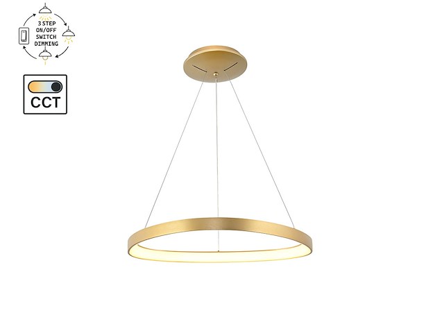 1 x auren design hanglamp goud 62cm 50w led cct 3 kleur & 3 stappen dimmen - afbeelding 2 van  6
