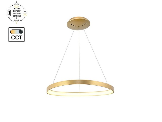 1 x auren design hanglamp goud 62cm 50w led cct 3 kleur & 3 stappen dimmen - afbeelding 4 van  6