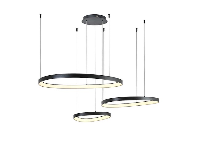 1 x auren design hanglamp zwart 42cm&62cm&82cm trio ring 160w led cct 3 kleur & 3 stappen dimmen - afbeelding 1 van  1