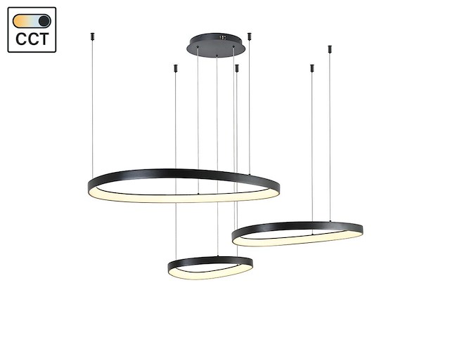 1 x auren design hanglamp zwart 42cm&62cm&82cm trio ring 160w led cct 3 kleur - afbeelding 4 van  6