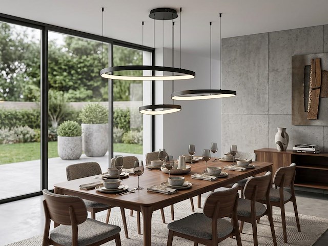 1 x auren design hanglamp zwart 42cm&62cm&82cm trio ring 160w led cct 3 kleur - afbeelding 3 van  6