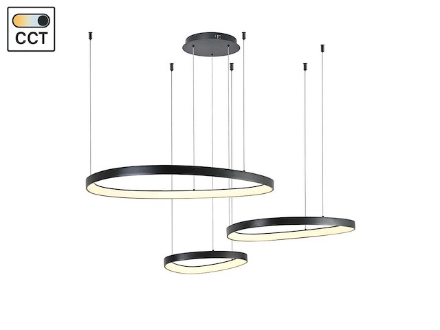 1 x auren design hanglamp zwart 42cm&62cm&82cm trio ring 160w led cct 3 kleur - afbeelding 5 van  6
