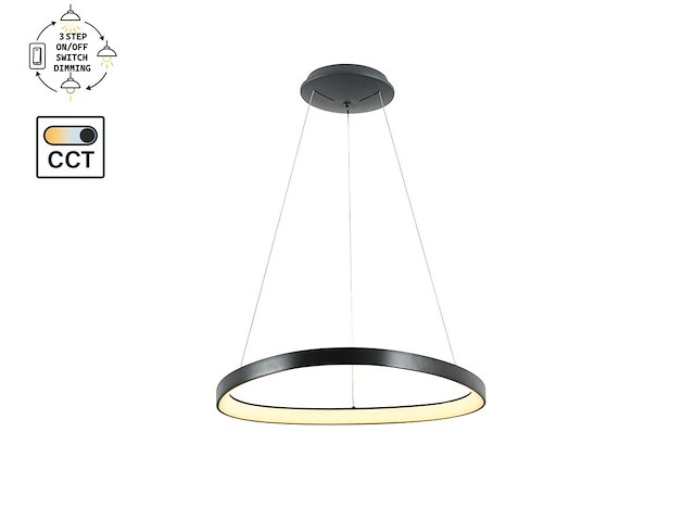 1 x auren design hanglamp zwart 62cm 50w led cct 3 kleur & 3 stappen dimmen - afbeelding 3 van  6