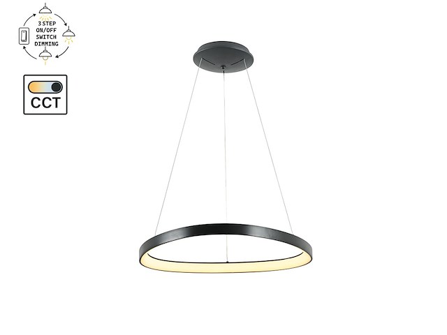 1 x auren design hanglamp zwart 62cm 50w led cct 3 kleur & 3 stappen dimmen - afbeelding 2 van  6