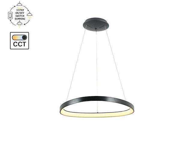1 x auren design hanglamp zwart 62cm 50w led cct 3 kleur & 3 stappen dimmen - afbeelding 3 van  6