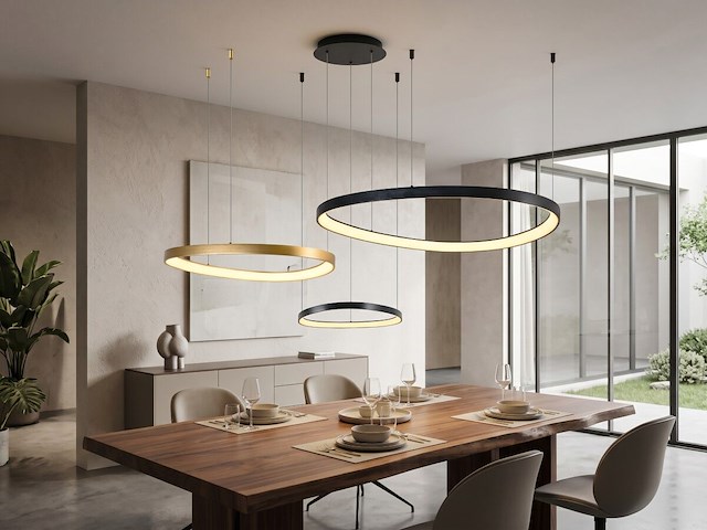 1 x auren design hanglamp zwart en goud 42cm&62cm&82cm trio ring 160w led cct 3 kleur - afbeelding 3 van  5