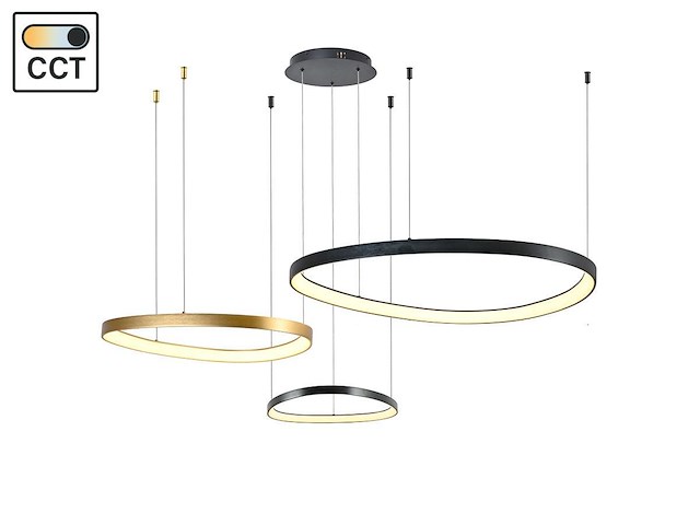 1 x auren design hanglamp zwart en goud 42cm&62cm&82cm trio ring 160w led cct 3 kleur - afbeelding 4 van  5
