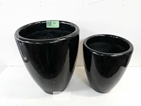 1 x bloempot polyester zwart gelakt set - afbeelding 2 van  3