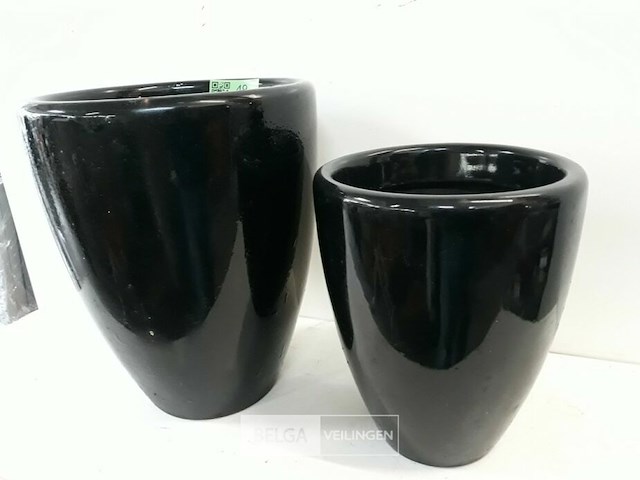 1 x bloempot polyester zwart gelakt set - afbeelding 3 van  3