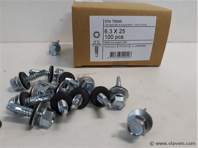 1 x boorschroef zeskant 6,3x25 mm 100 stuks + epdm - afbeelding 2 van  2