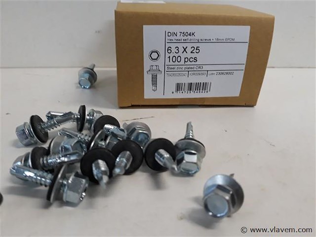 1 x boorschroef zeskant 6,3x25 mm 100 stuks + epdm - afbeelding 2 van  2