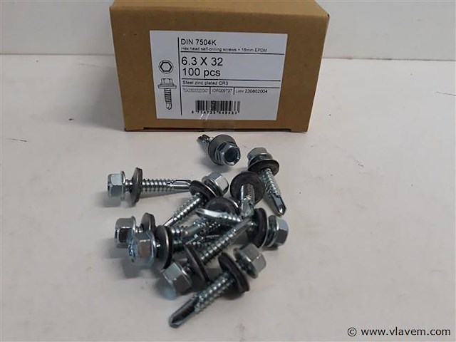 1 x boorschroef zeskant 6,3x32 mm 100 stuks + epdm - afbeelding 2 van  2