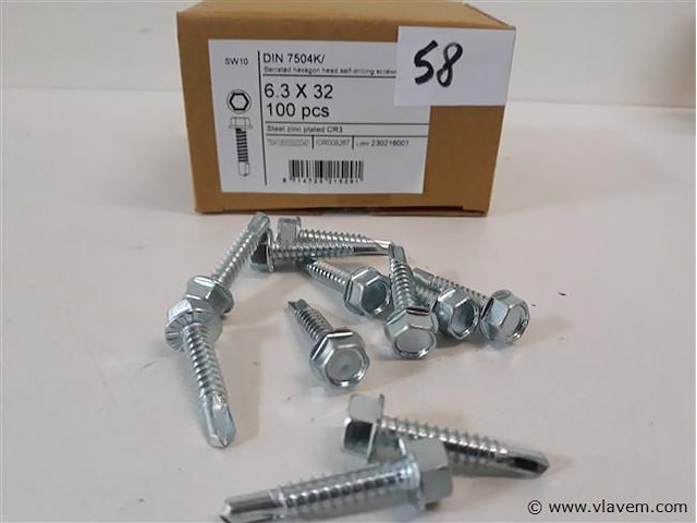 1 x boorschroef zeskant 6,3x32 mm 100 stuks - afbeelding 1 van  2