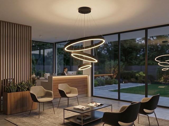 1 x duora design hanglamp zand zwart 20cm&40cm&60cm trio ring 60w led cct 3 kleur & 3 stappen dimmen - afbeelding 1 van  6