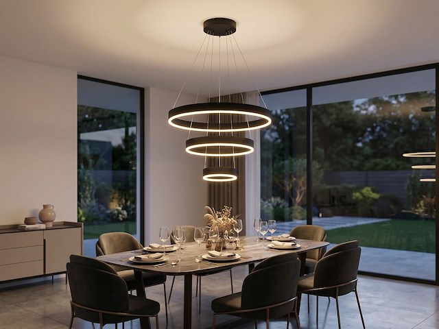 1 x duora design hanglamp zand zwart 20cm&40cm&60cm trio ring 60w led cct 3 kleur & 3 stappen dimmen - afbeelding 3 van  6