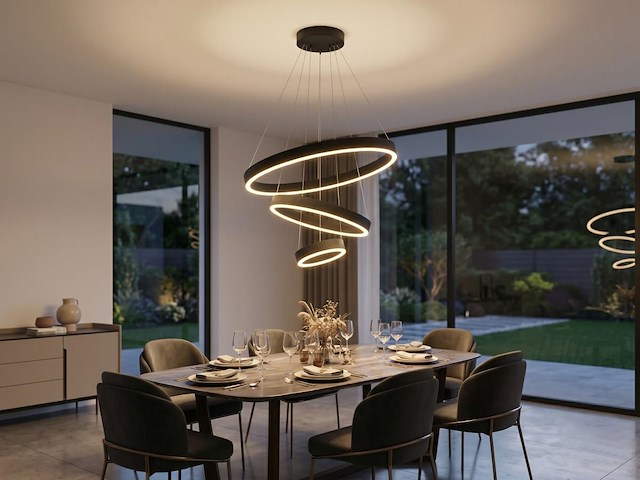 1 x duora design hanglamp zand zwart 20cm&40cm&60cm trio ring 60w led cct 3 kleur & 3 stappen dimmen - afbeelding 4 van  6