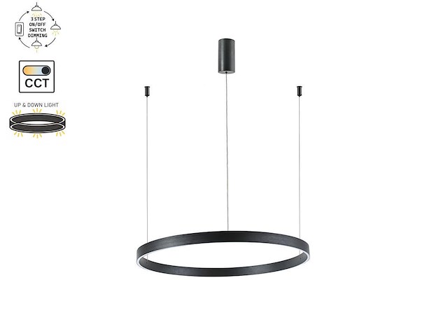 1 x duora design hanglamp zand zwart 80cm 50w led cct 3 kleur & 3 stappen dimmen - afbeelding 4 van  6