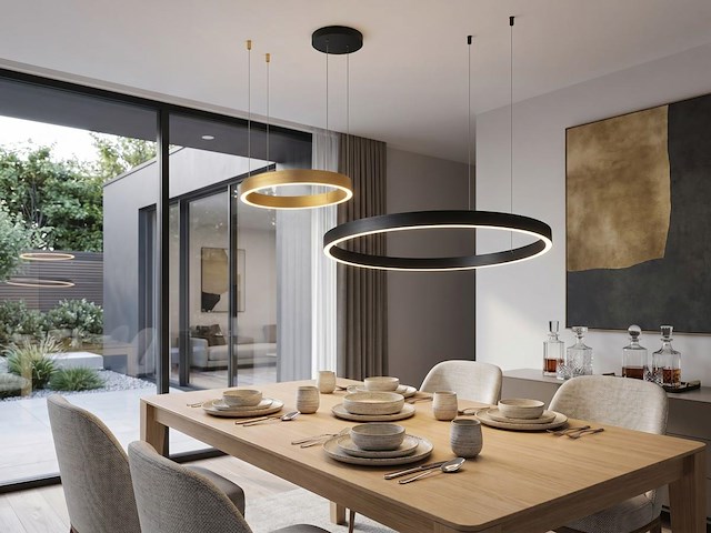 1 x duora design hanglamp zand zwart en goud 80cm&40cm duo ring 60w led cct 3 kleur & 3 stappen dimmen - afbeelding 1 van  5