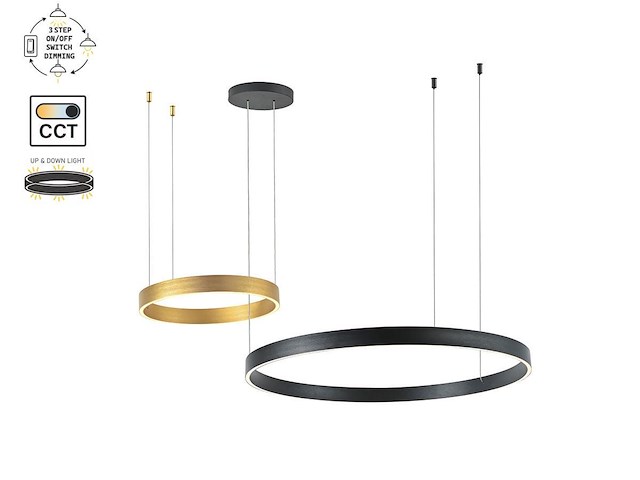 1 x duora design hanglamp zand zwart en goud 80cm&40cm duo ring 60w led cct 3 kleur & 3 stappen dimmen - afbeelding 3 van  5