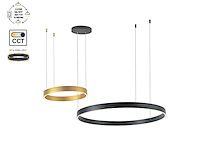 1 x duora design hanglamp zand zwart en goud 80cm&40cm duo ring 60w led cct 3 kleur & 3 stappen dimmen - afbeelding 3 van  5