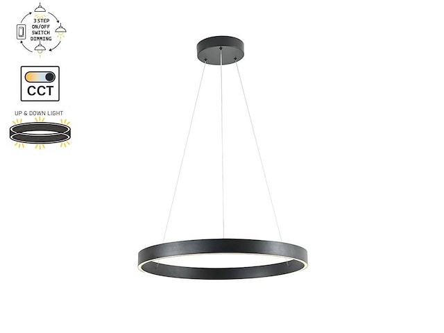 1 x duora design hanglamp zwart 60cm 40w led cct 3 kleur & 3 stappen dimmen - afbeelding 4 van  5