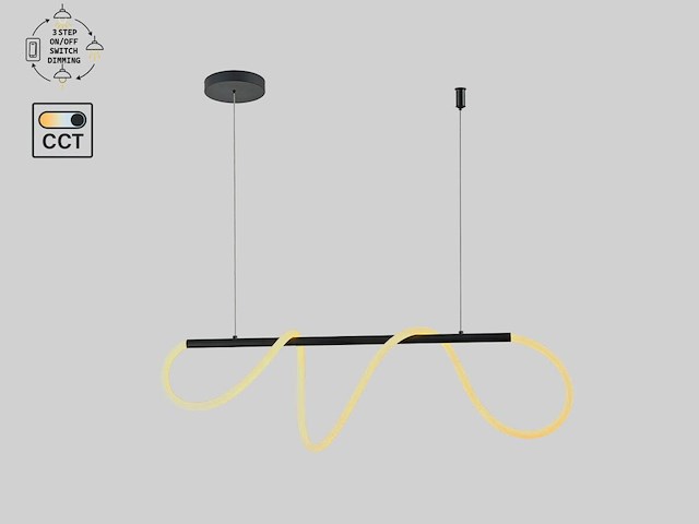 1 x edera design hanglamp zand zwart 110cm 40w led cct 3 kleur & 3 stappen dimmen - afbeelding 4 van  6