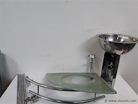 1 x hoekwasbak inox glazen blad chrome sifon + kraan showmodel - afbeelding 1 van  2