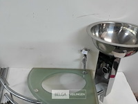 1 x hoekwasbak inox glazen blad chrome sifon + kraan showmodel - afbeelding 3 van  3
