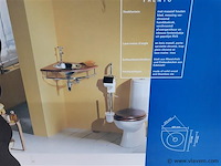 1 x hoekwasbak inox houten blad chrome sifon - afbeelding 1 van  2