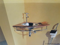 1 x hoekwasbak inox houten blad chrome sifon - afbeelding 2 van  2