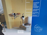 1 x hoekwasbak inox houten blad chrome sifon