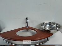 1 x hoekwasbak inox houten blad met kraan showmodel - afbeelding 1 van  3