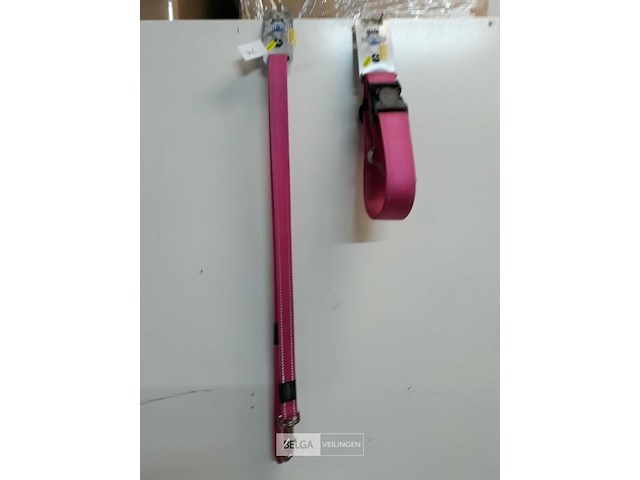 1 x hondenlijn 1,4m + halsband 50 cm roze rogz met fluo strip - afbeelding 2 van  3