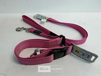 1 x hondenlijn 1,4m + halsband 50 cm roze rogz met fluo strip - afbeelding 3 van  3