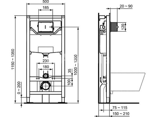 1 x ideal standard prosys inbouwspoelreservoir 120m voor wandcloset (nr. 15-07) - afbeelding 2 van  4