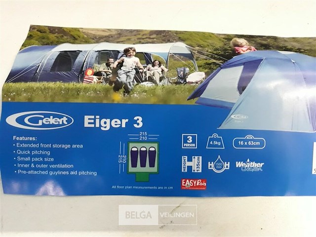 1 x kampeertent 3 personen gelert eiger 3 - afbeelding 3 van  3