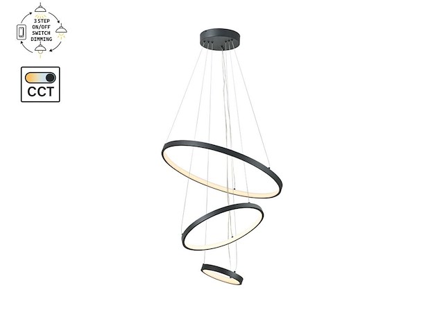 1 x orien design hanglamp zand zwart 20cm&40cm&60cm trio ring 50w led cct 3 kleur & 3 stappen dimmen - afbeelding 5 van  7