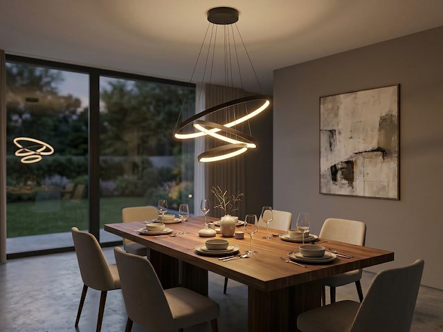 1 x orien design hanglamp zand zwart 20cm&40cm&60cm trio ring 50w led cct 3 kleur & 3 stappen dimmen - afbeelding 3 van  7