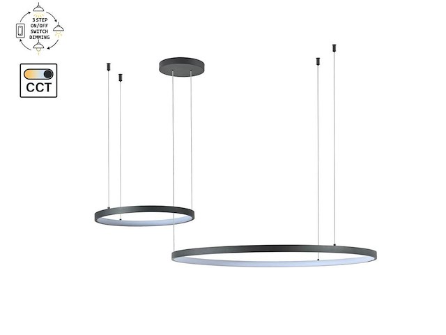 1 x orien design hanglamp zand zwart 80cm&40cm duo ring 50w led cct 3 kleur & 3 stappen dimmen - afbeelding 2 van  9