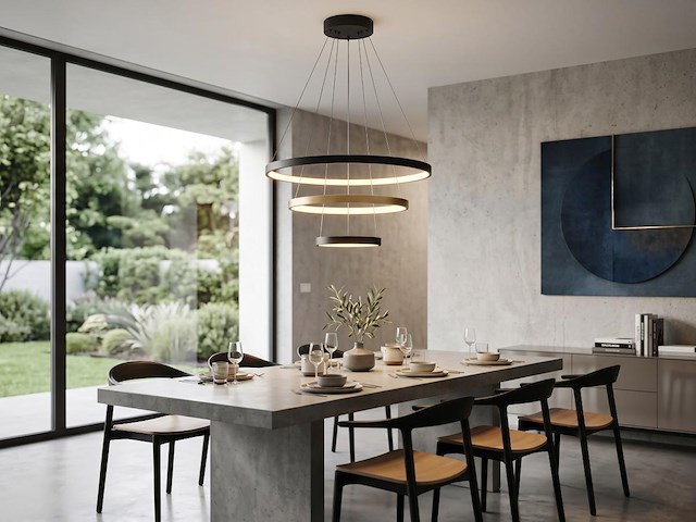 1 x orien design hanglamp zand zwart en goud 20cm&40cm&60cm trio ring 50w led cct 3 kleur & 3 stappen dimmen - afbeelding 3 van  7