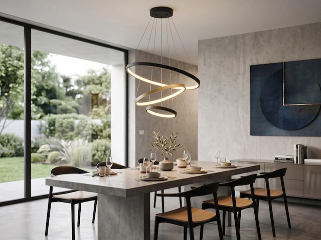 1 x orien design hanglamp zand zwart en goud 20cm&40cm&60cm trio ring 50w led cct 3 kleur & 3 stappen dimmen - afbeelding 4 van  7