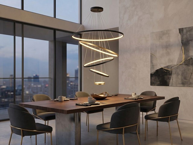 1 x orien design hanglamp zand zwart en goud 20cm&40cm&60cm&80cm&100cm 5 ring 160w led cct 3 kleur - afbeelding 3 van  5