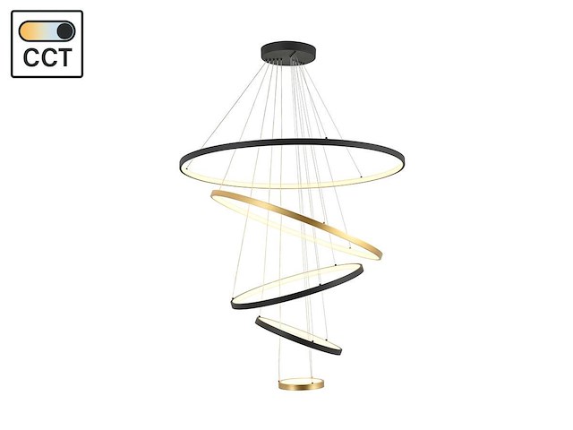 1 x orien design hanglamp zand zwart en goud 20cm&40cm&60cm&80cm&100cm 5 ring 160w led cct 3 kleur - afbeelding 3 van  5