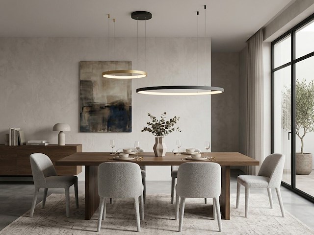 1 x orien design hanglamp zand zwart en goud 80cm&40cm duo ring 50w led cct 3 kleur & 3 stappen dimmen - afbeelding 1 van  8