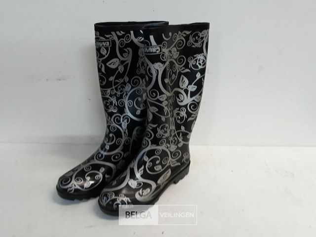 1 x rubberen laarzen 36 zwart bloemenprint chuva - afbeelding 2 van  3