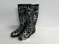 1 x rubberen laarzen 36 zwart bloemenprint chuva - afbeelding 2 van  3