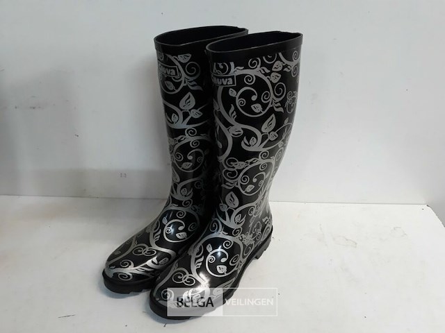 1 x rubberen laarzen 37 zwart bloemenprint chuva - afbeelding 1 van  3